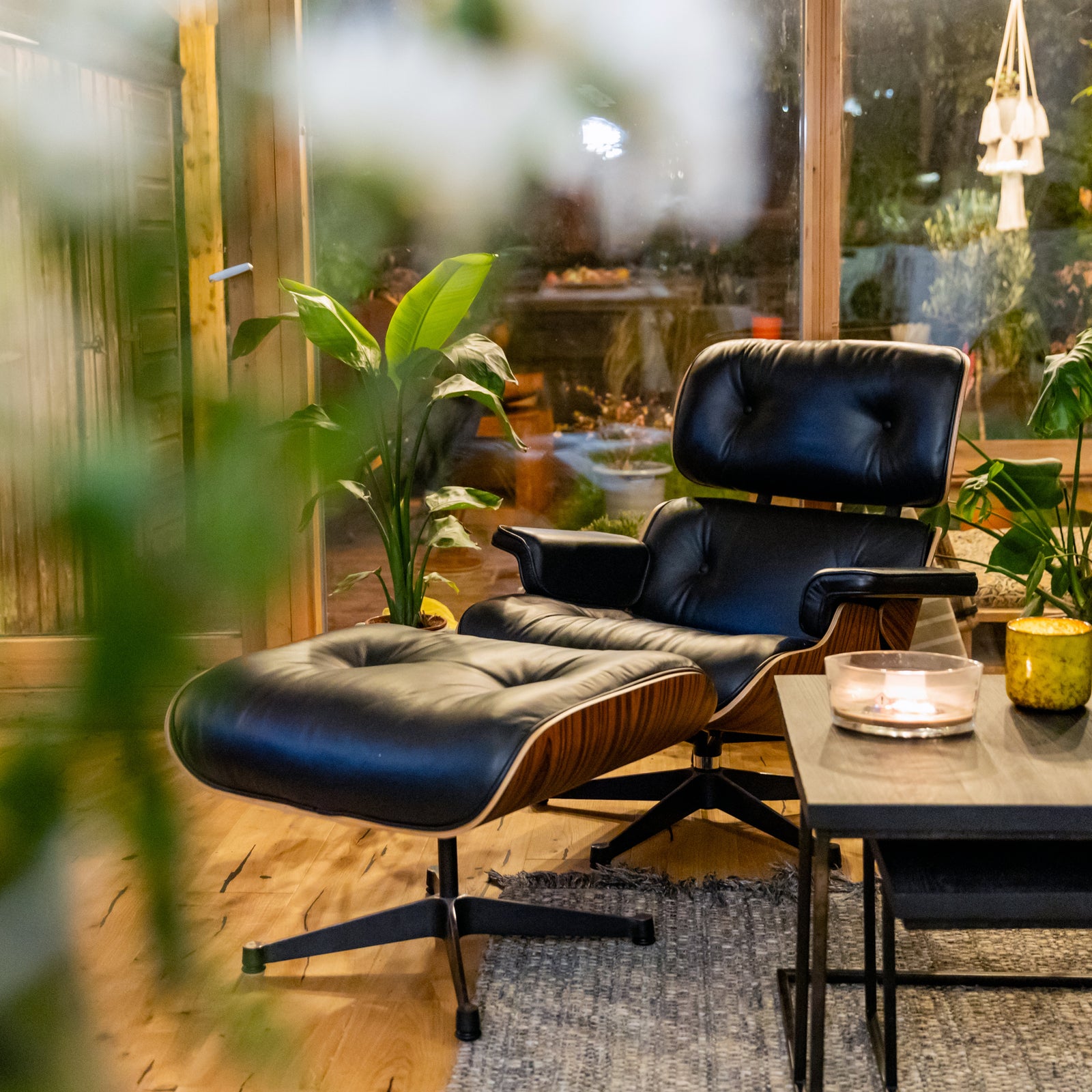 Iconic Lounge Chair and Ottoman - Walnut & Black Leather