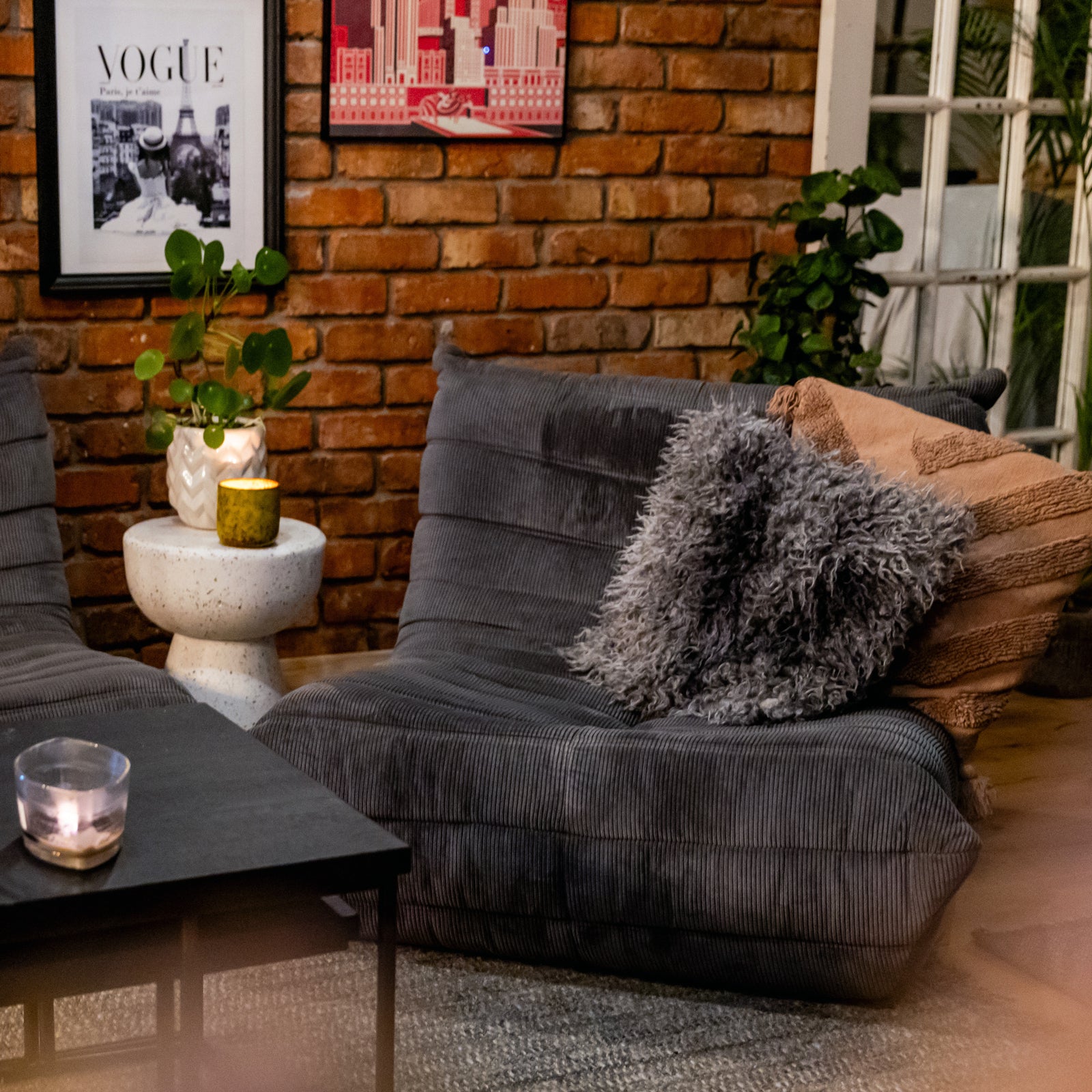 Togo Style Sofa Charcoal Grey Corduroy