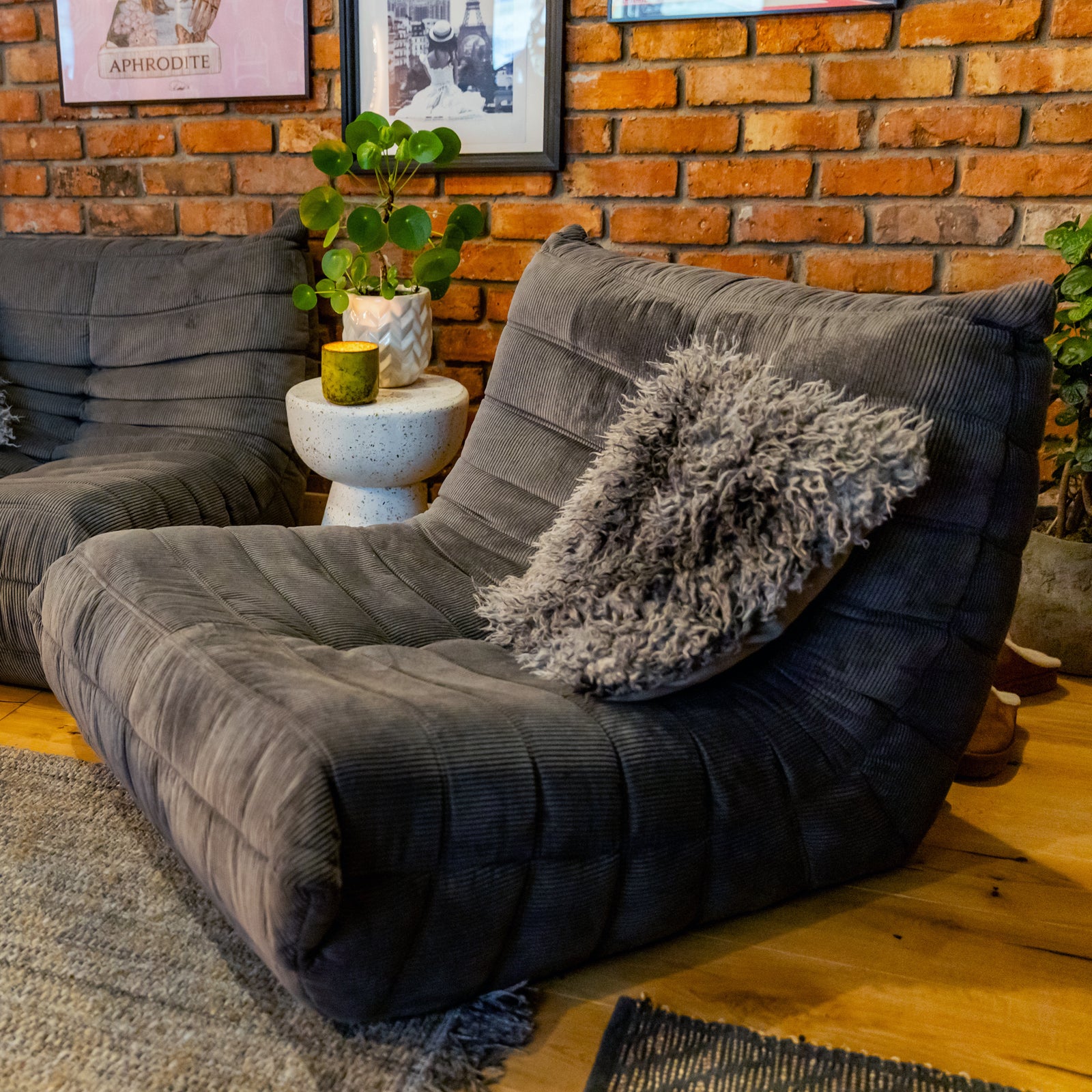 Togo Style Sofa Charcoal Grey Corduroy