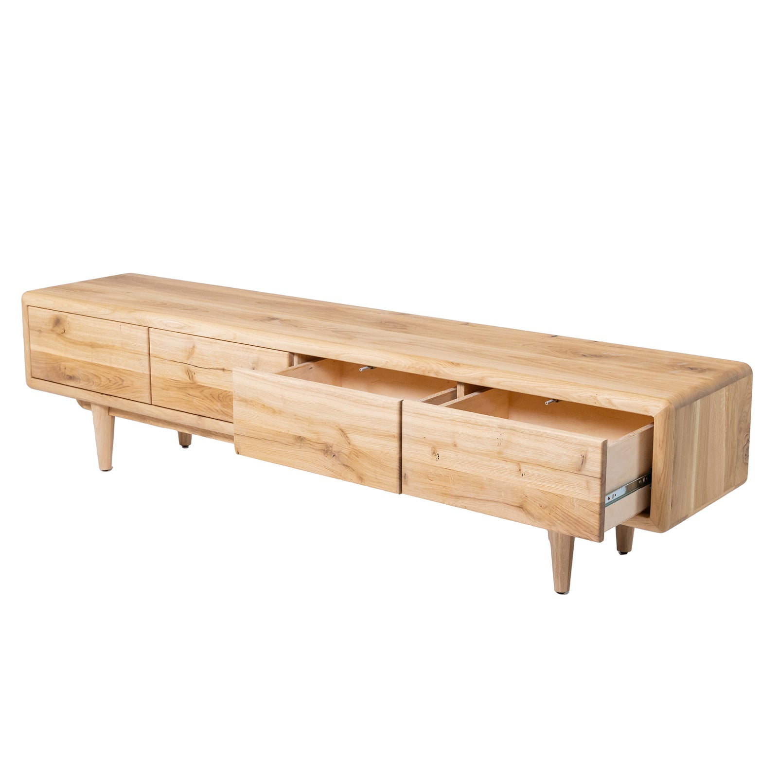 Solid Oak 4 Drawers Scandia Low Unit L 200cm