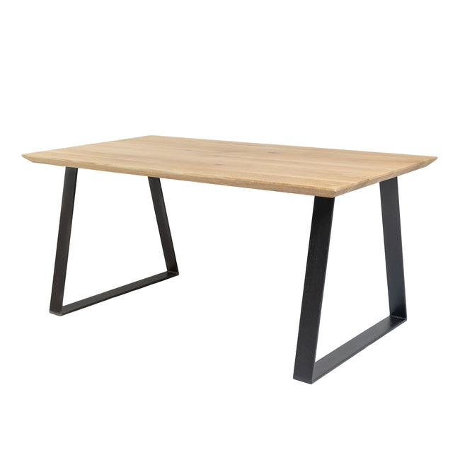 Solid Oak Dining Table Natural / Trapeze Frame Black / Tapered Edges