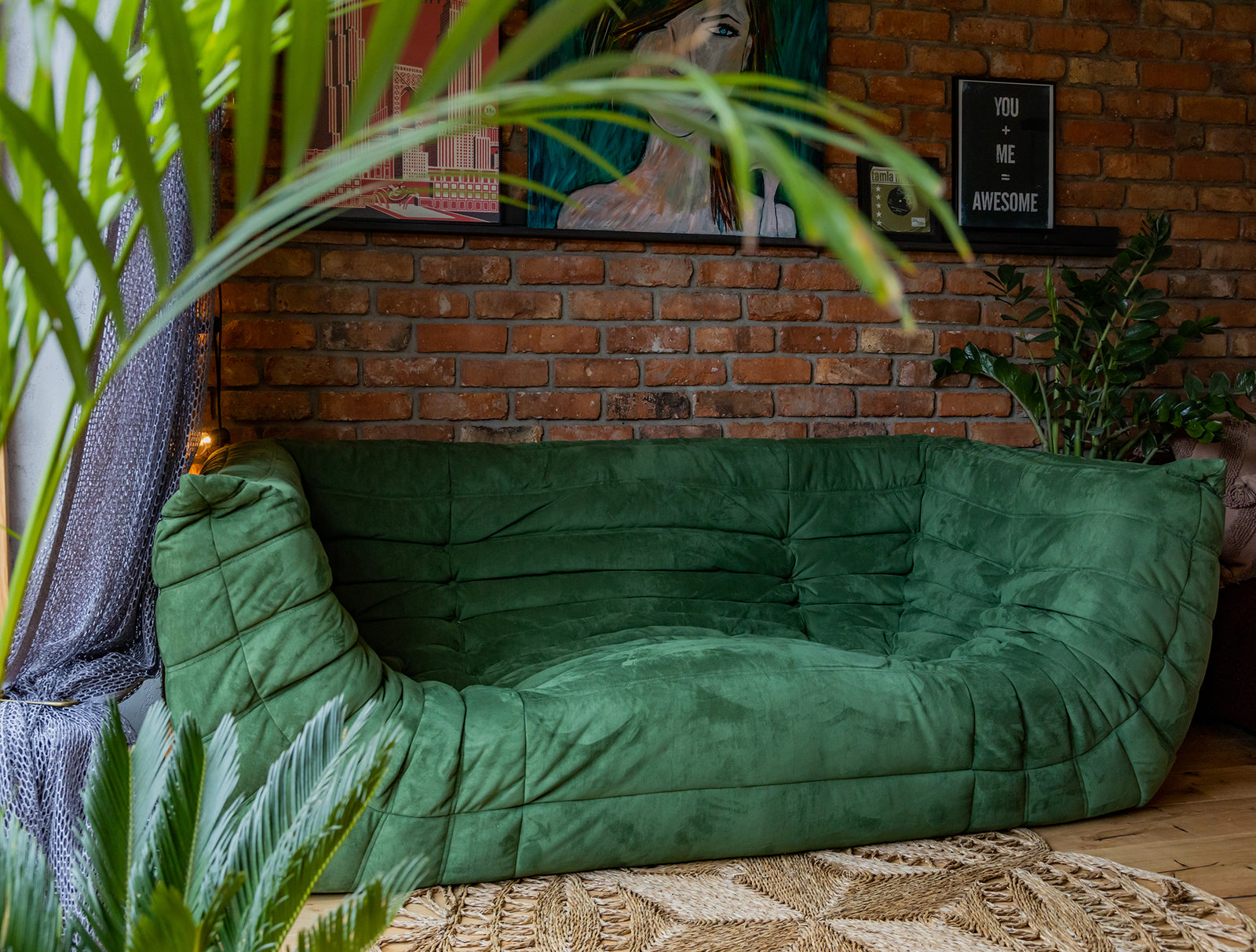 Togo Style Sofa Green Suede