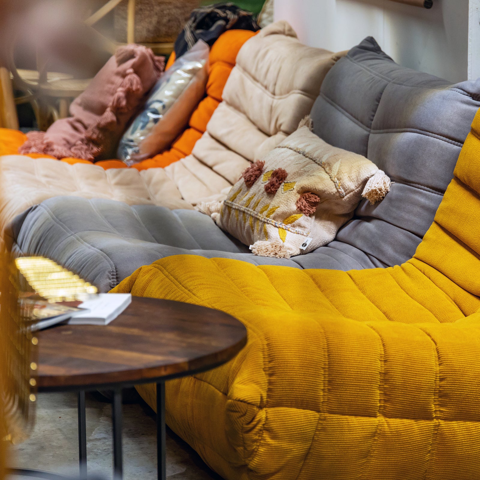 Togo Style Sofa Mustard Yellow Corduroy 1 Seater