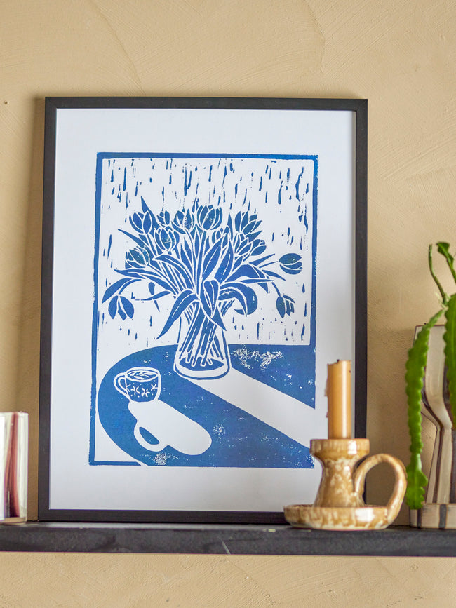 Tulips Illustration w/ Frame, Black, Pine