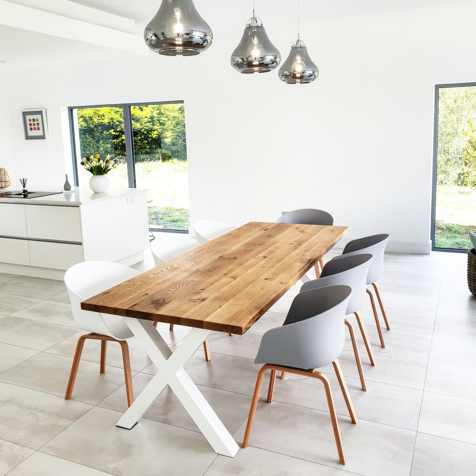 Solid Oak Dining Table Natural / X Frame White / Strachel A.F.