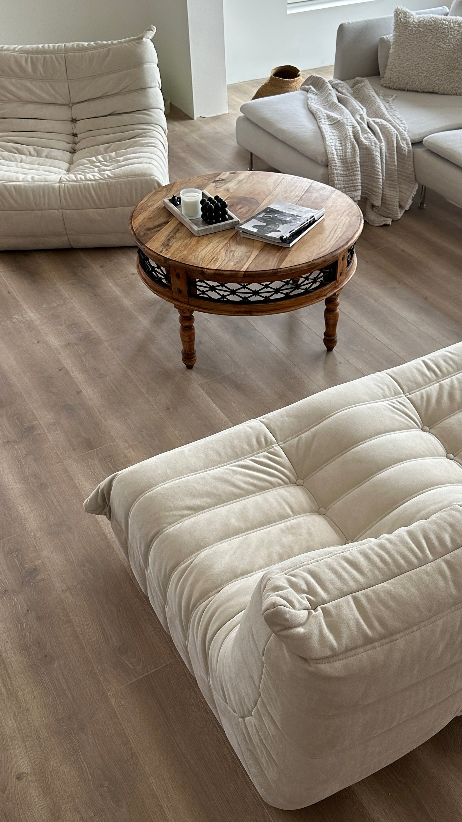 Togo Style Sofa Off White Suede 2 Seater