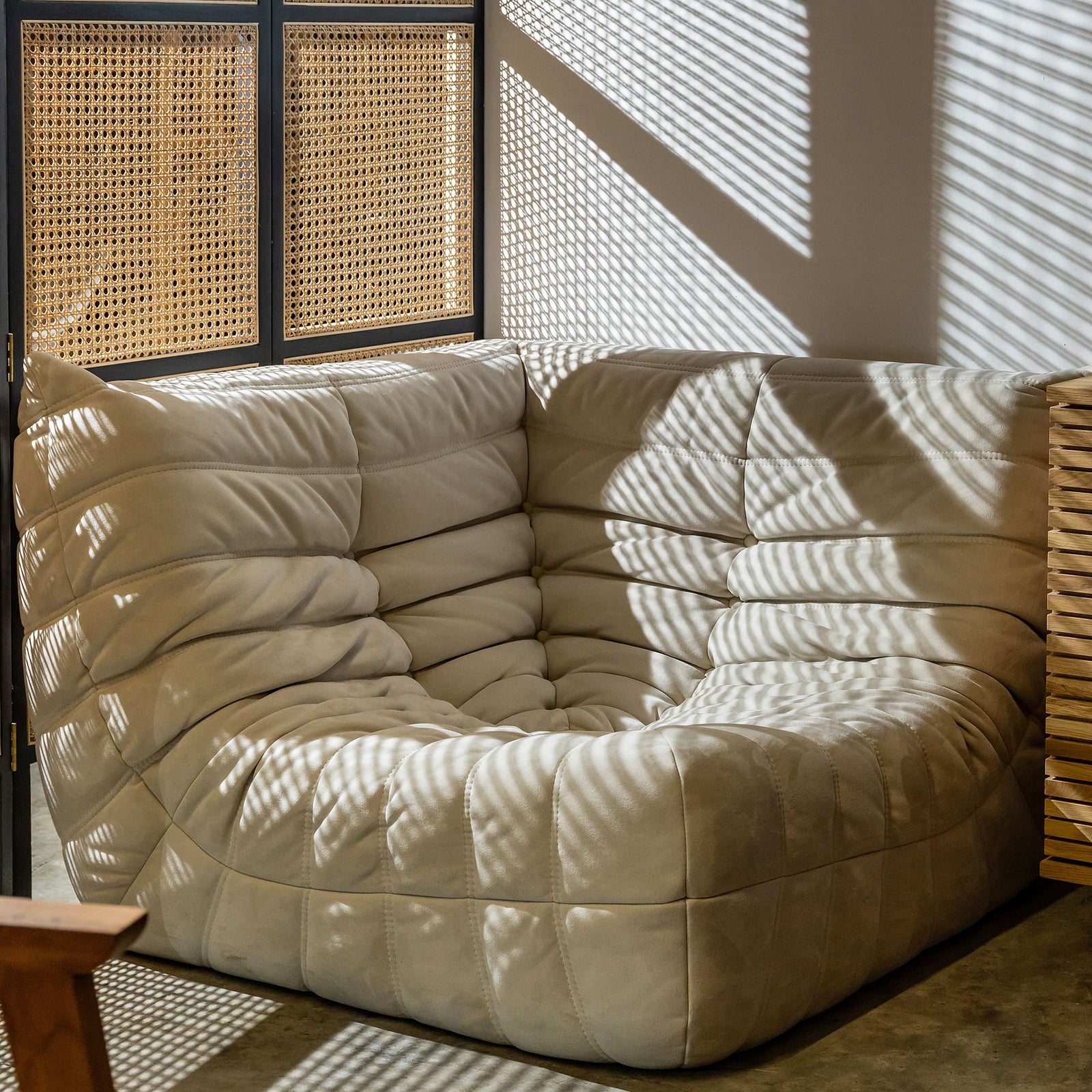 Togo Style Sofa Off White Suede Corner