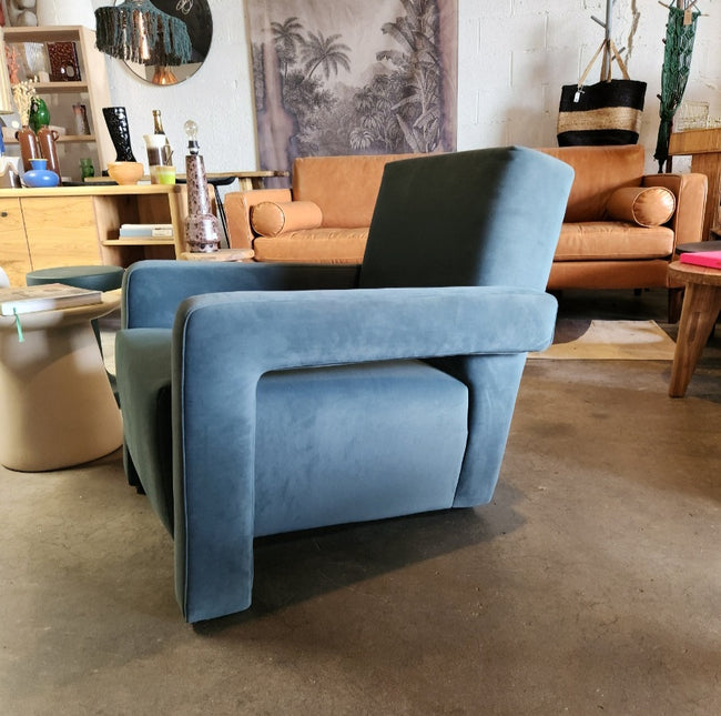 Utrecht Style Armchair Steel Blue Velvet