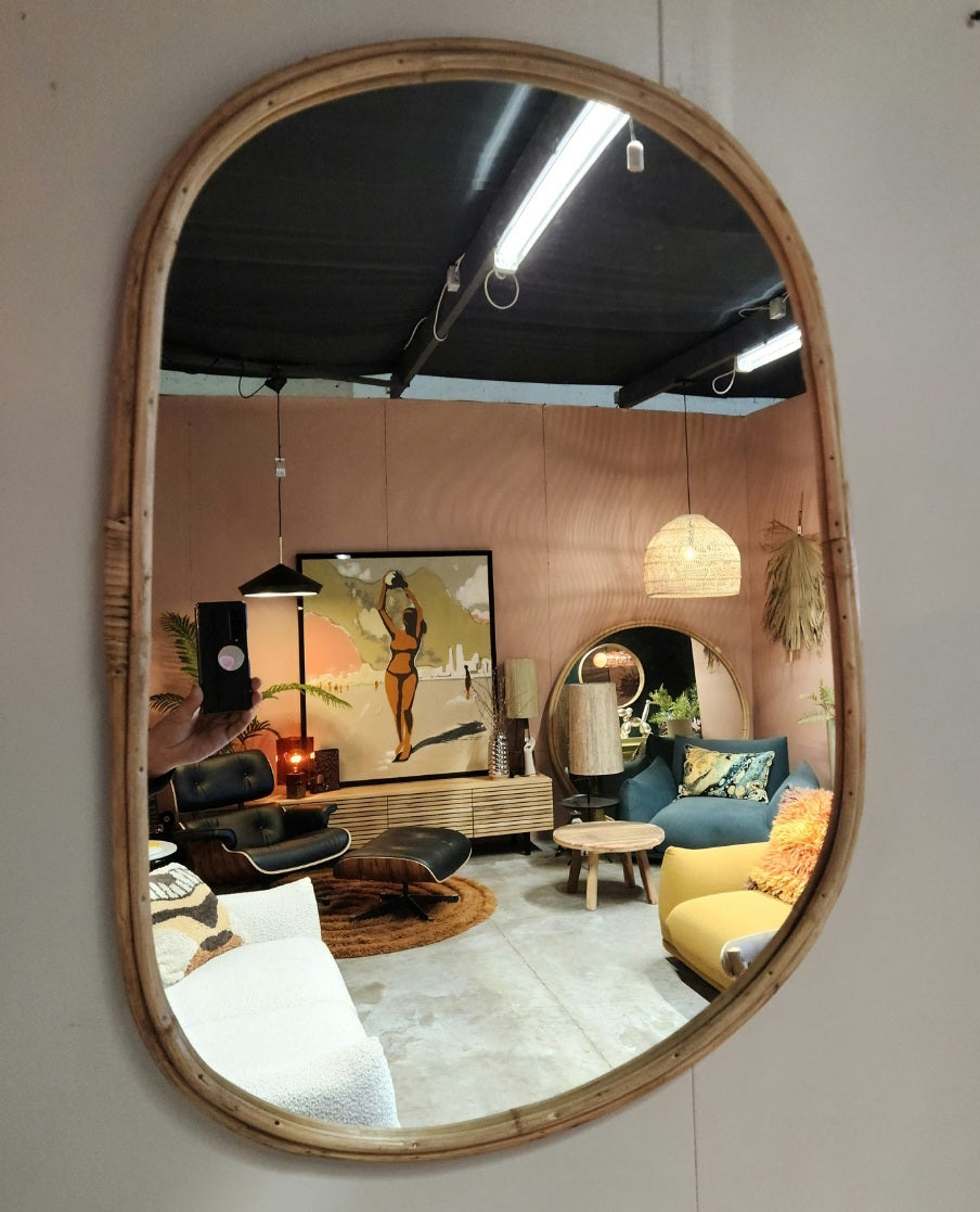 Oblong Mirror With Bamboo Frame