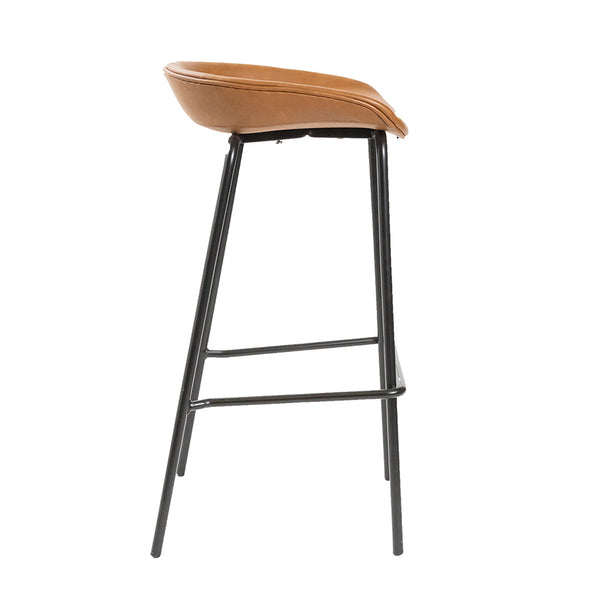 Vogue Low Back Bar Stool Faux Leather Brown Metal Legs S