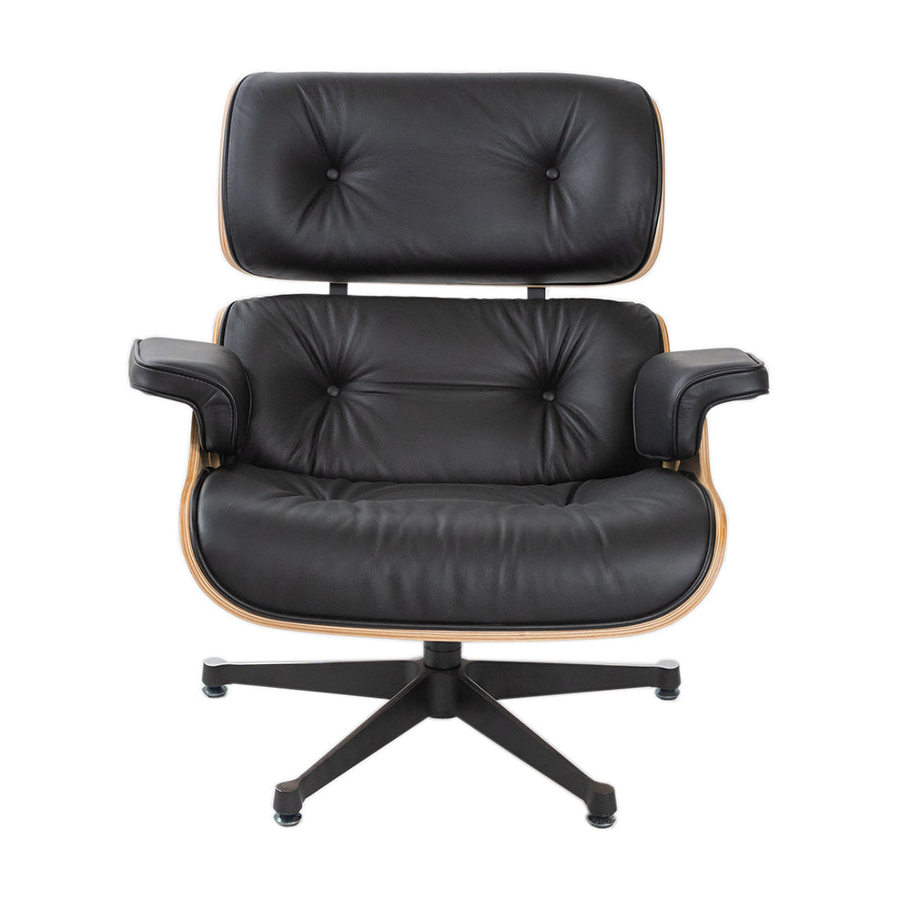 Iconic Lounge Chair and Ottoman - Walnut & Black Leather