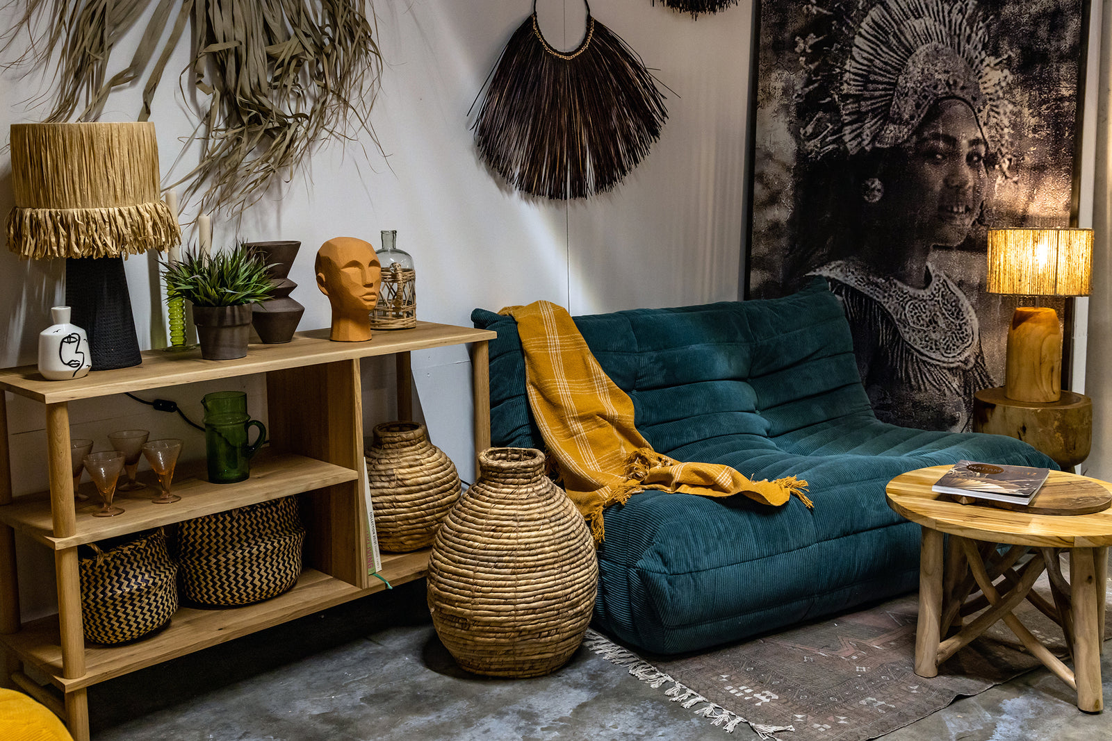 Togo Style Sofa Teal Corduroy