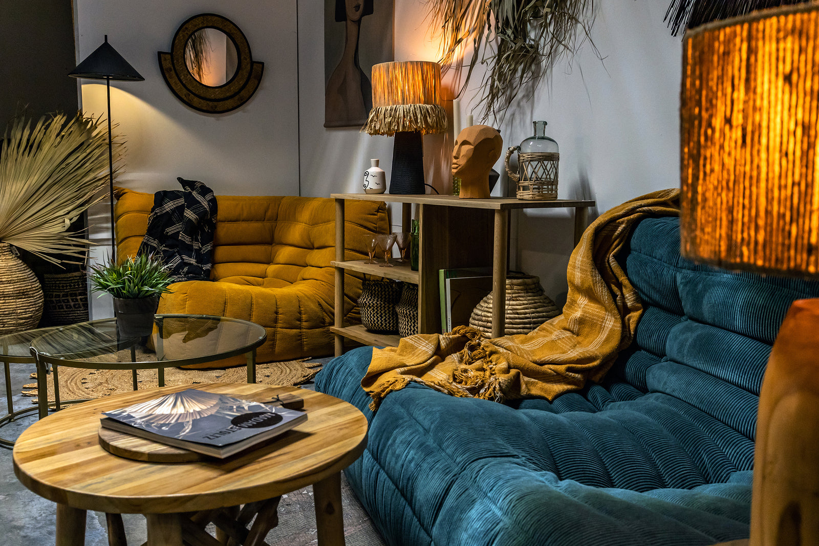 Togo Style Sofa Teal Corduroy