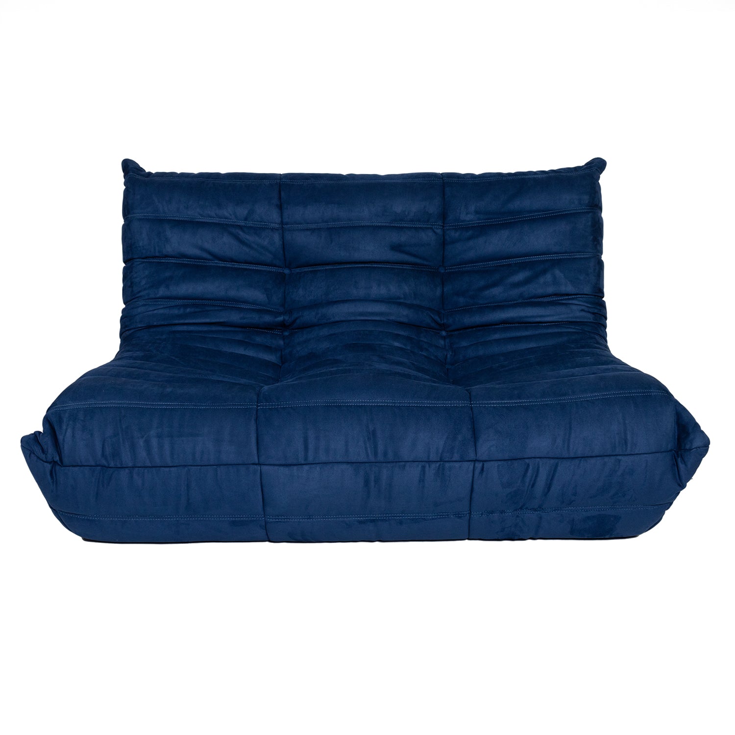 Togo Style Sofa Marine Blue Suede 2 Seater
