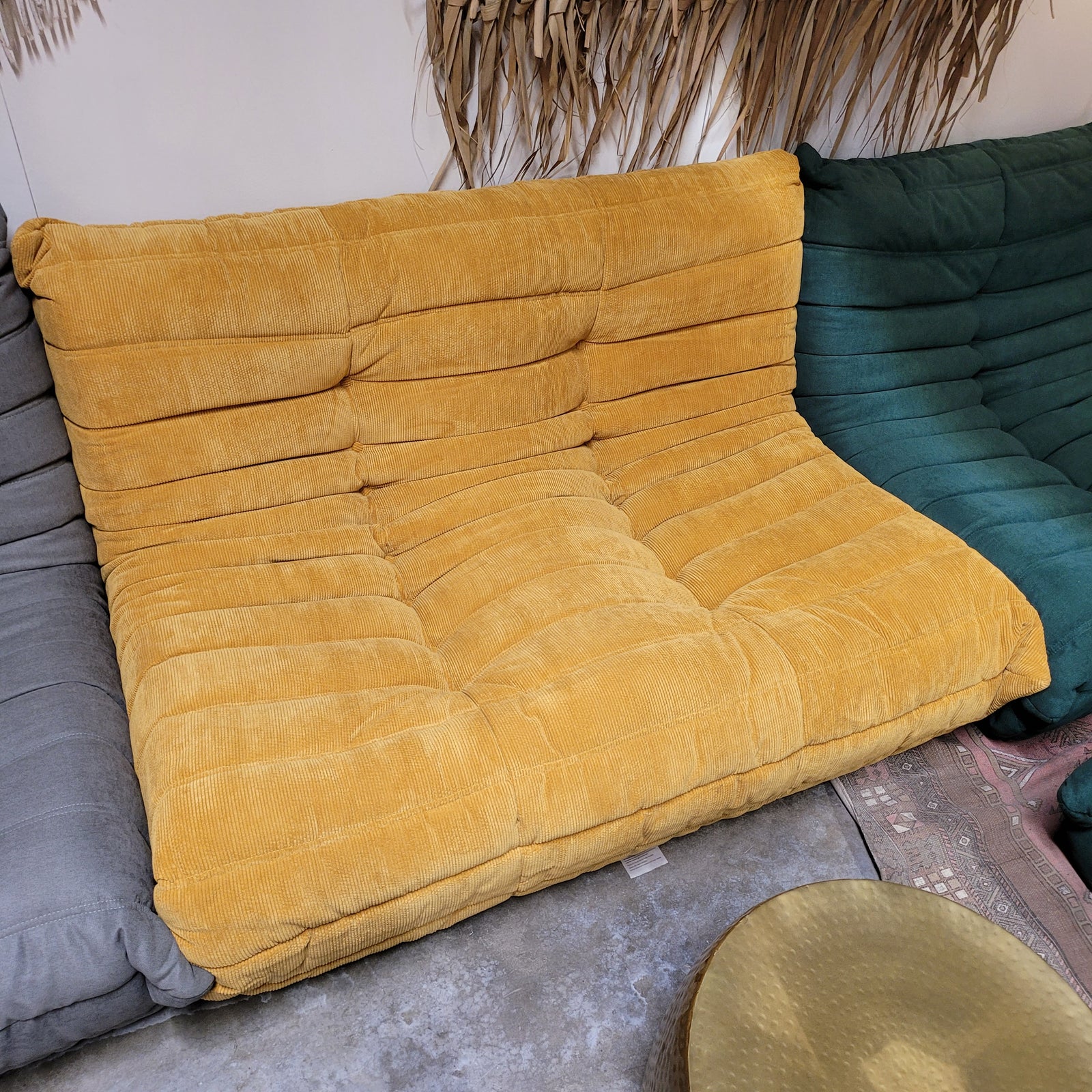 Togo Style Sofa Mustard Yellow Corduroy 2 Seater