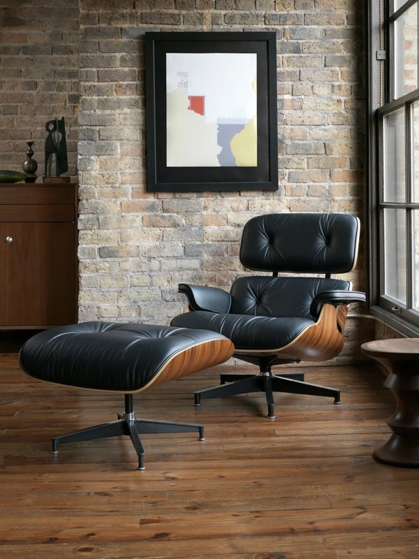 Iconic Lounge Chair and Ottoman - Walnut & Black Leather