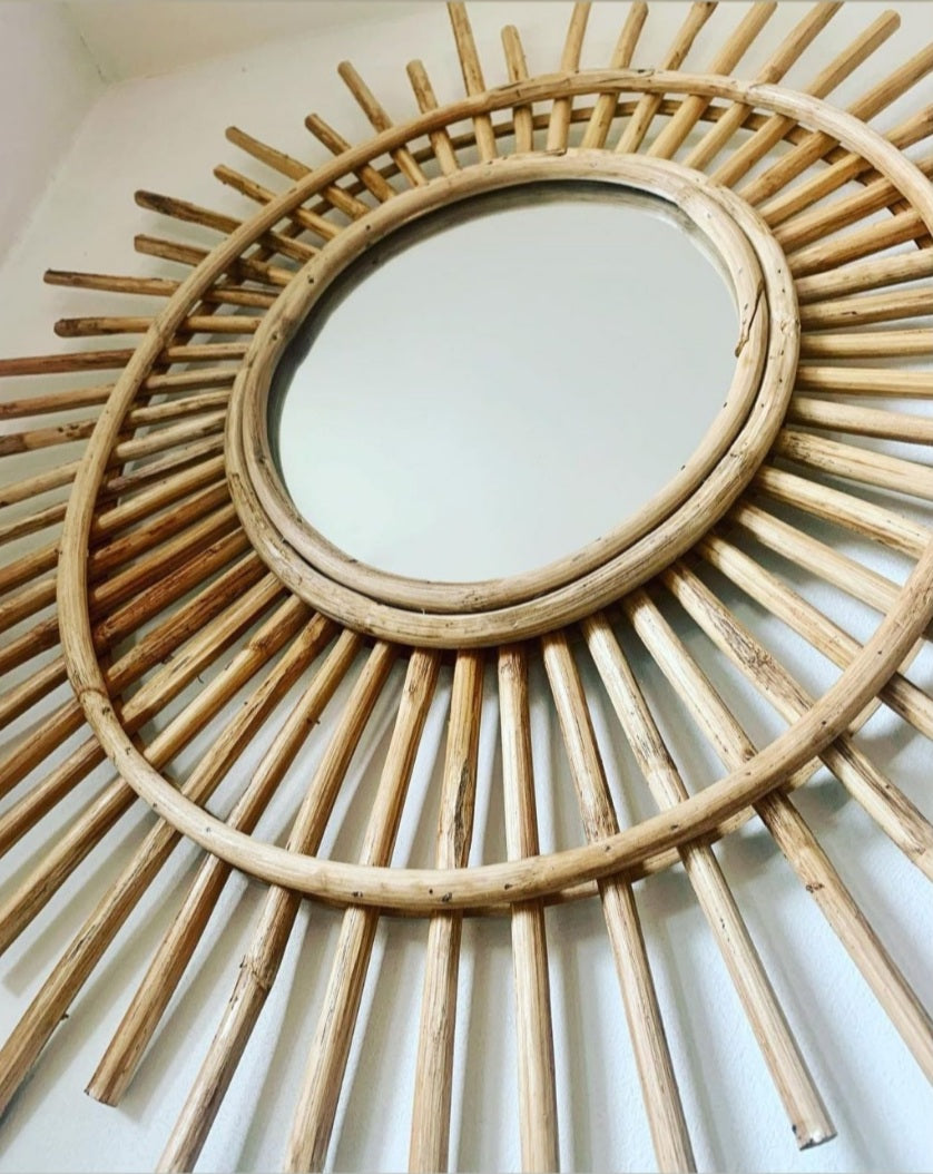 Oval Mirror With Bamboo Frame 70x60 cm - Madam Stoltz