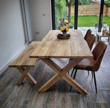 Solid Oak X Frame Dining Table / Matching Bench / Strachel A.F.