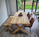 Solid Oak X Frame Dining Table / Matching Bench / Strachel A.F.