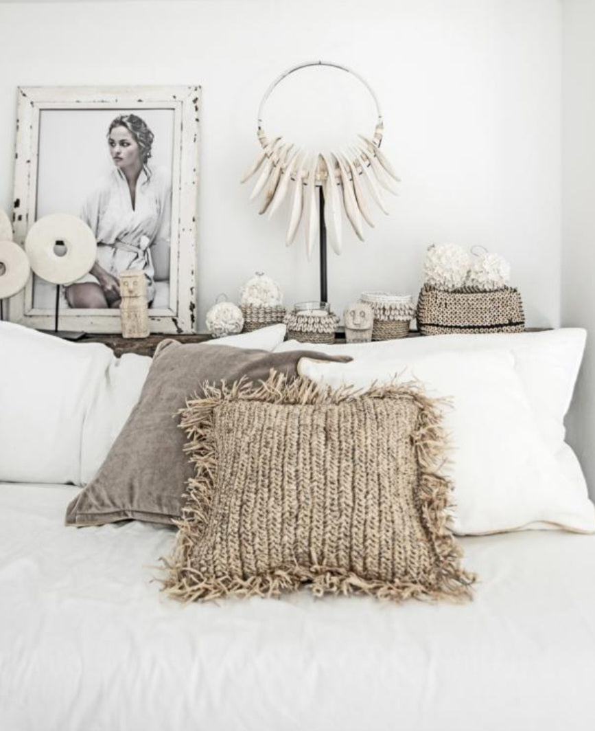 Rafia Cushion With Fringe Square