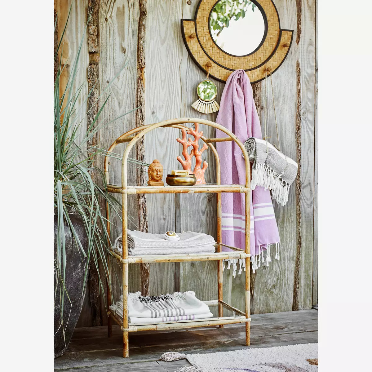 Standing Bamboo / Glass Shelf