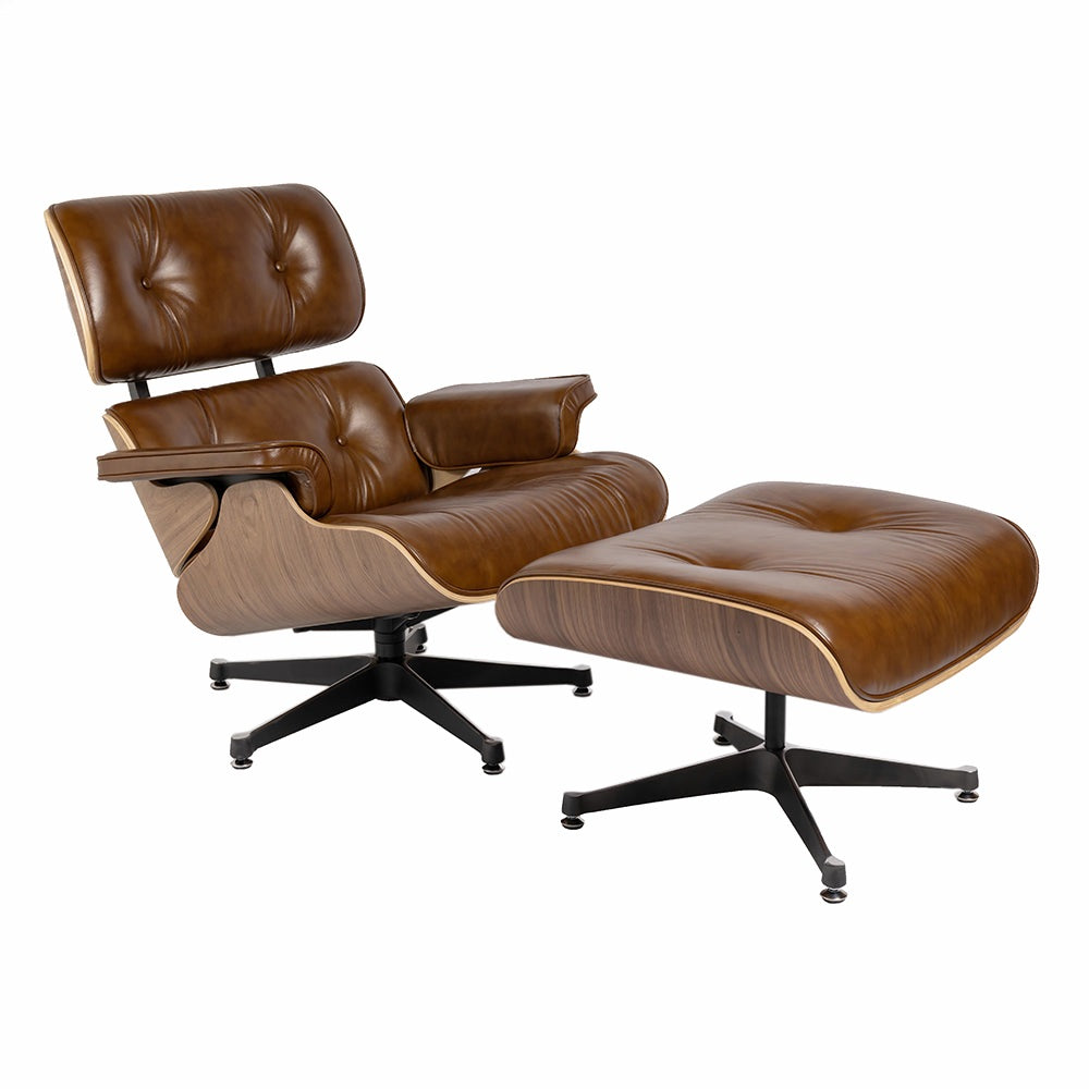 Iconic Lounge Chair and Ottoman - Rosewood & Vintage Brown Leather