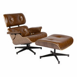 Eames Inspired Lounge Chair and Ottoman - Walnut & Vintage Brown Leather
