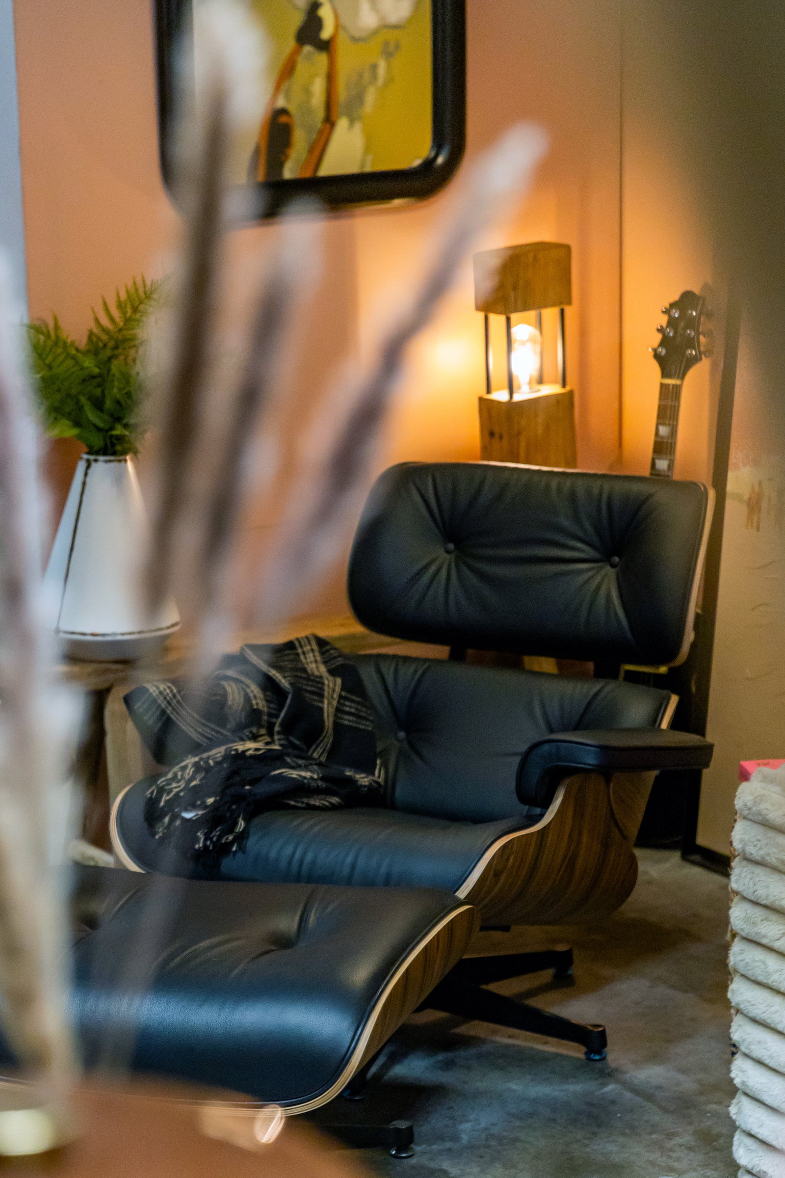 Iconic Lounge Chair and Ottoman - Walnut & Black Leather