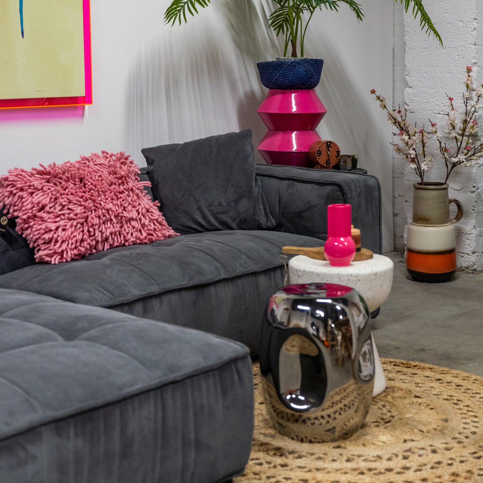 Cubic Right Corner Studio Sofa Charcoal Grey Corduroy