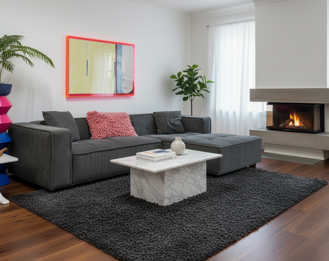 Cubic Right Corner Studio Sofa Charcoal Grey Corduroy