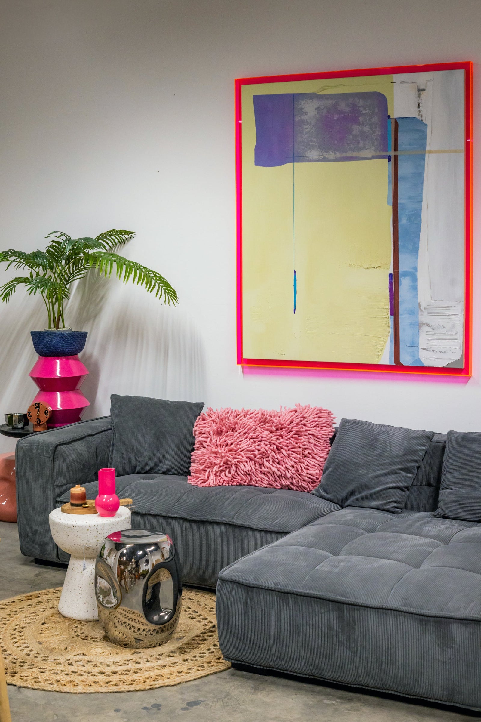 Cubic Left Corner Studio Sofa Charcoal Grey Corduroy