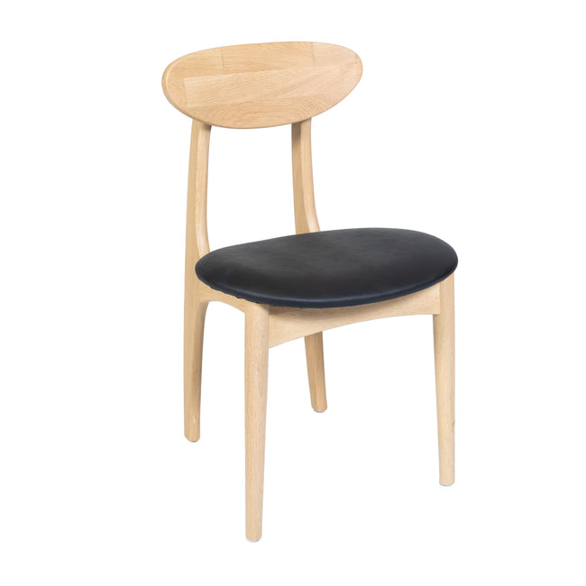 Emily Dining Chair Oak - Padded Seat Faux Leather Black