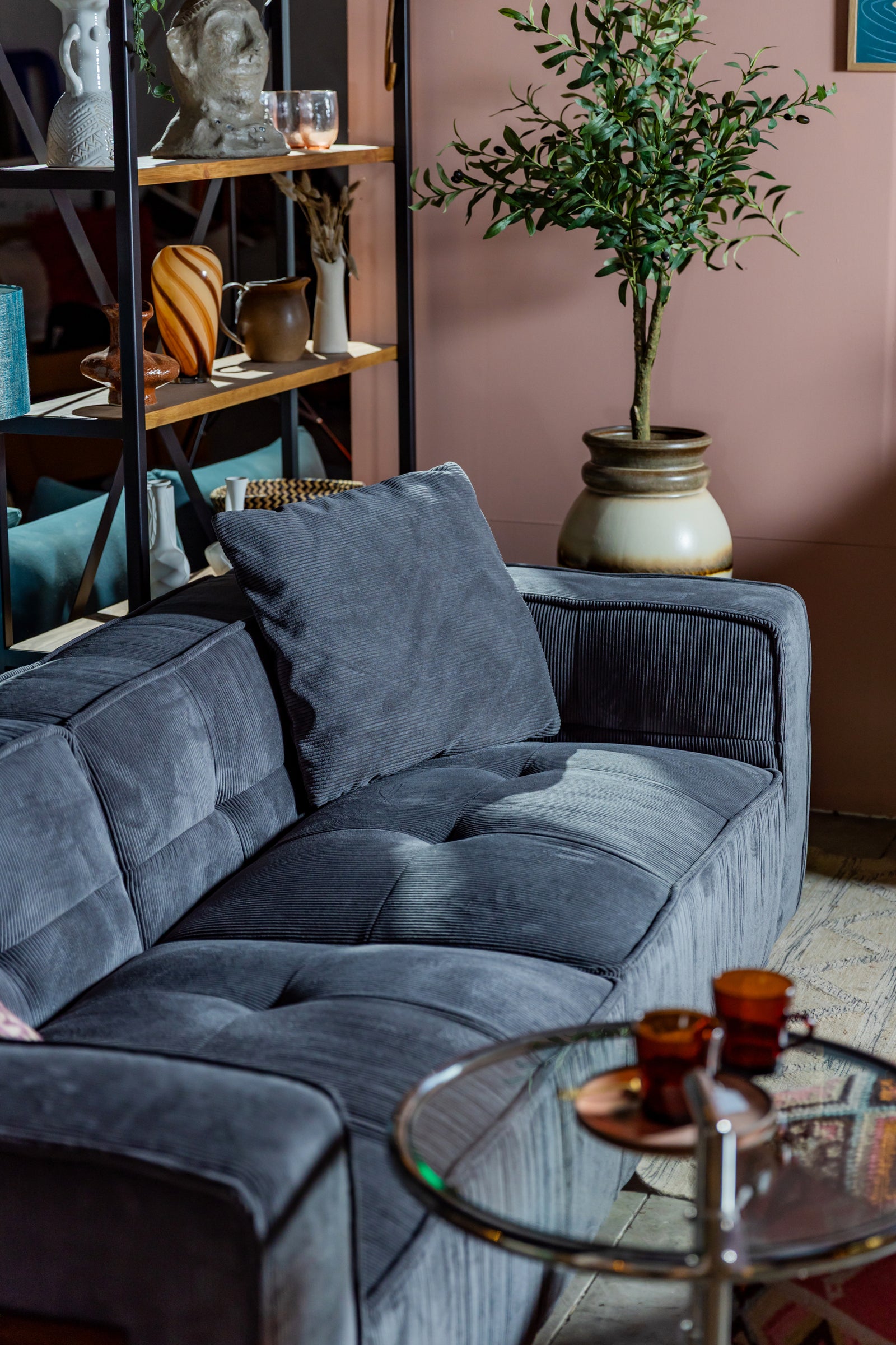 Cubic Studio Sofa Charcoal Grey Corduroy 3 Seater