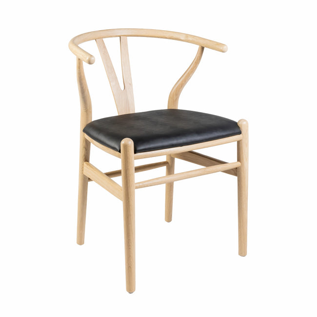 Hans J Wegner style Wishbone Chair - Natural / Black Faux Seat