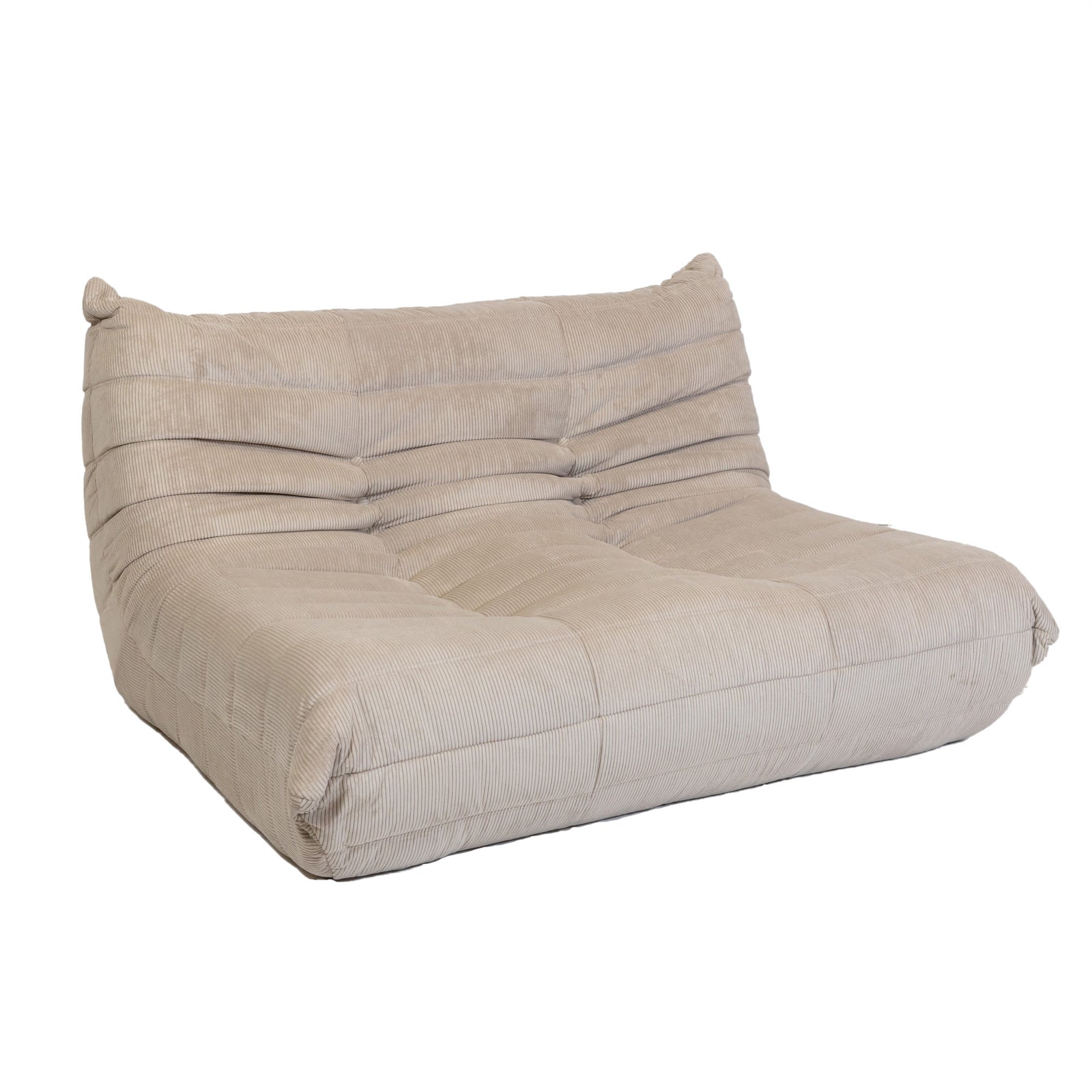 Togo Style Sofa Latte Grey Corduroy 2 Seater
