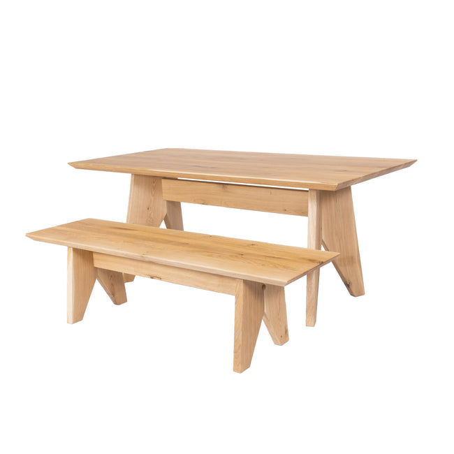 Solid Oak Shelton Dining Table / Tapered Edges / Matching Bench