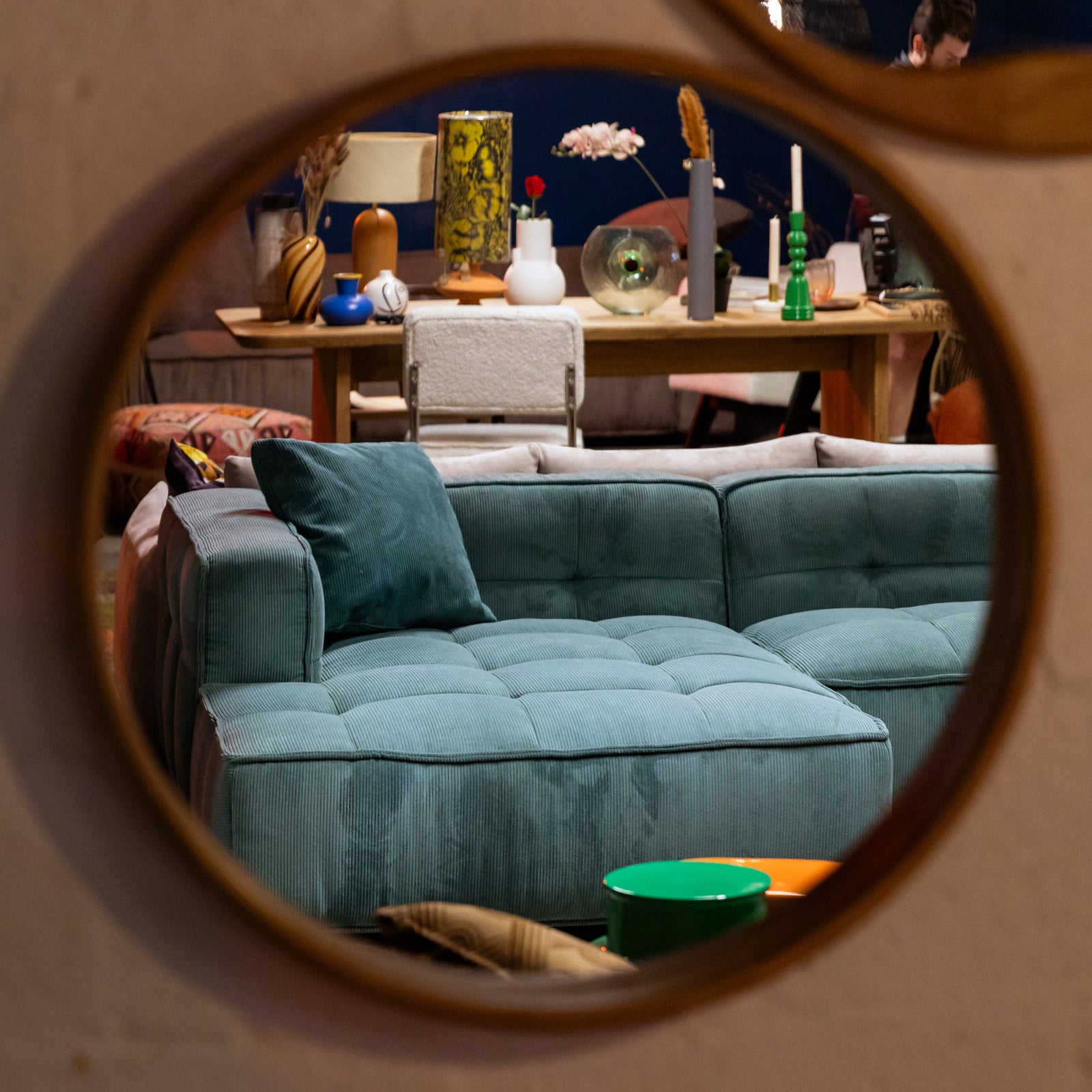 Cubic Right Corner Studio Sofa Teal Corduroy