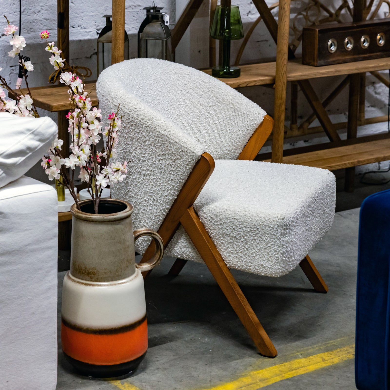 Sherpa Style Boucle Chair / Walnut Legs