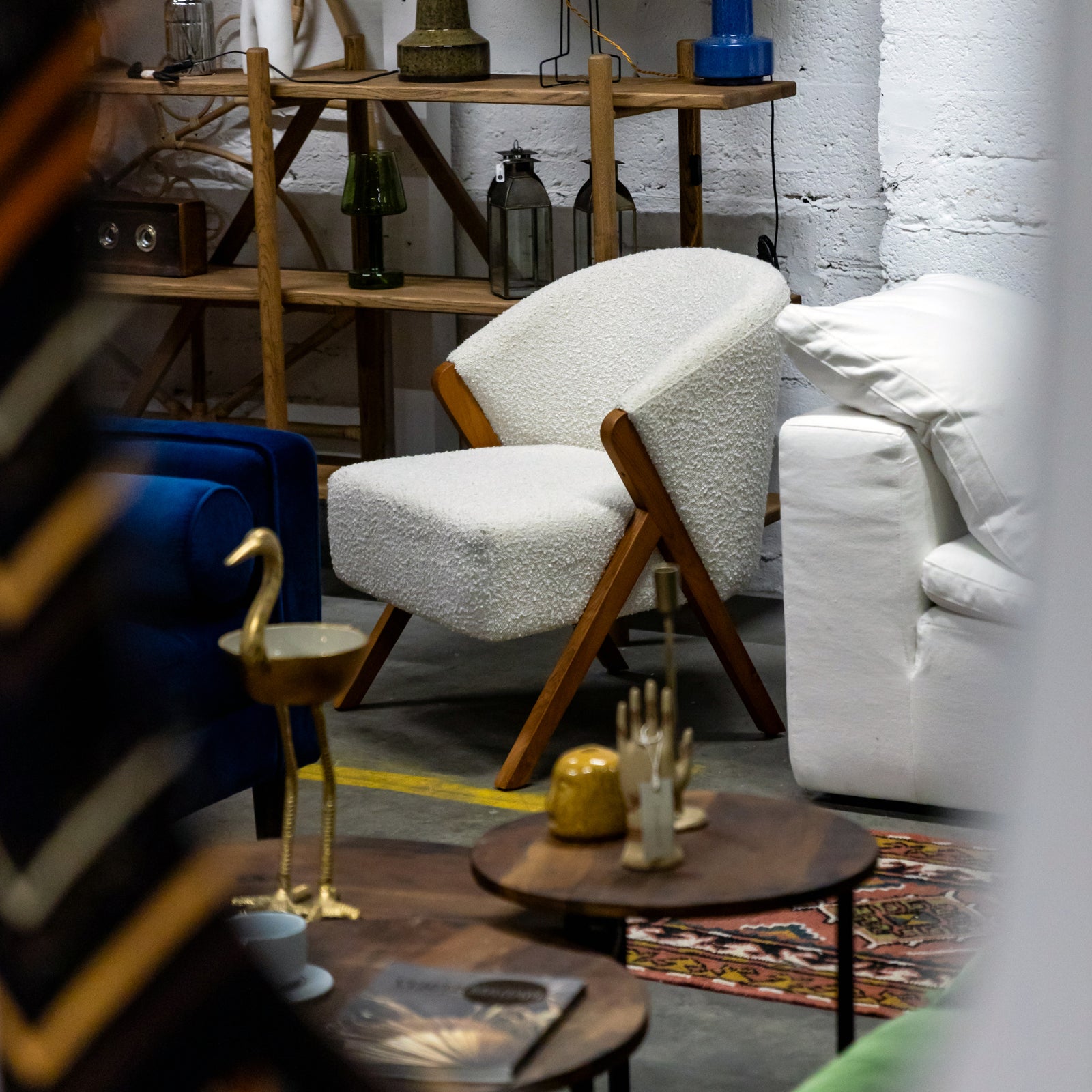 Sherpa Style Boucle Chair / Walnut Legs