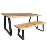 Solid Oak Dining Table / Trapeze Frame Black / Matching Bench / Strachel A.F.