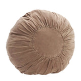 A round, plush pouf or floor cushion in a taupe-brown velvet fabric, photographed against a clean white background.