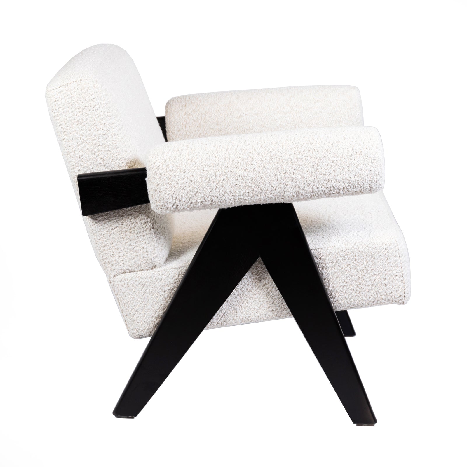 Pierre Jeanneret Style Easy Armchair White Boucle