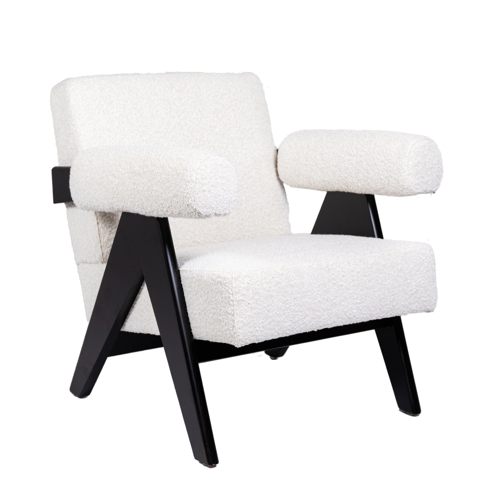 Pierre Jeanneret Style Easy Armchair White Boucle