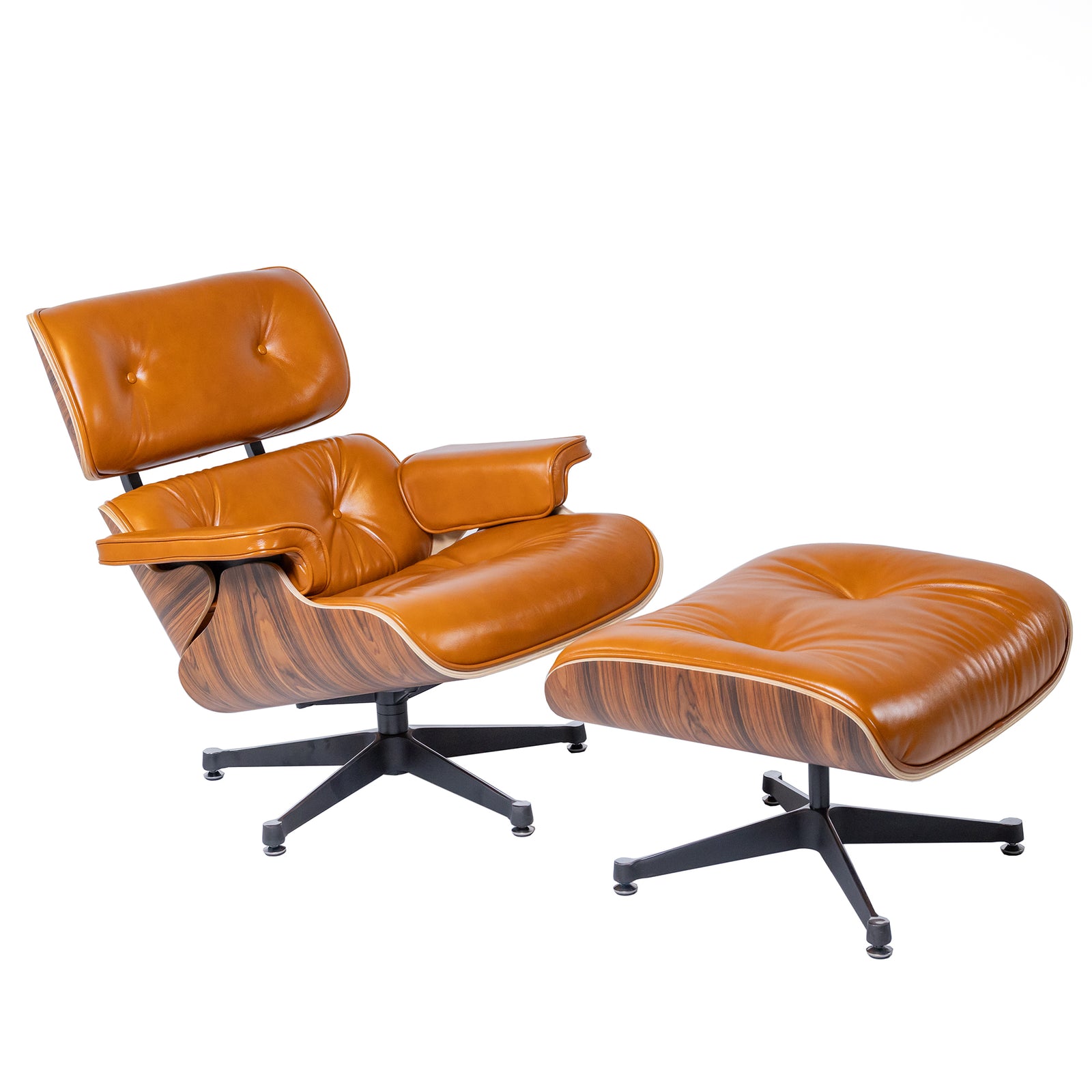 Iconic Lounge Chair and Ottoman - Rosewood & Tan Brown Leather