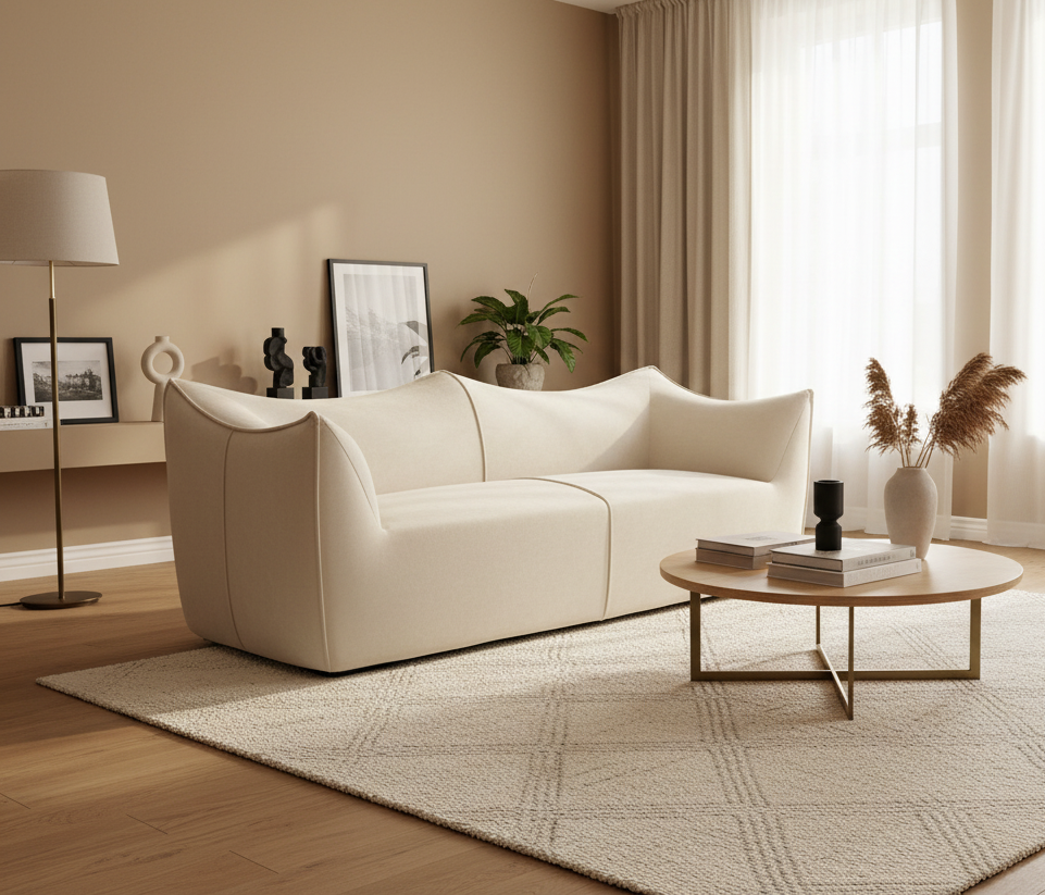 La Bambole Style 2 Seater Sofa Pearl White Suede