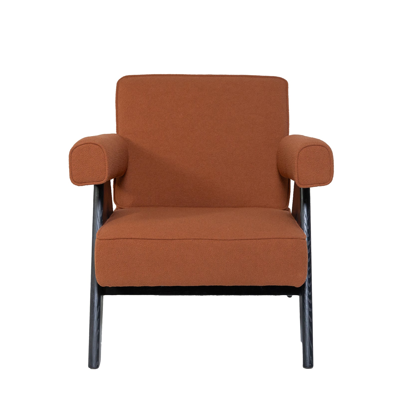 Pierre Jeanneret Style Easy Armchair Burnt Orange Boucle