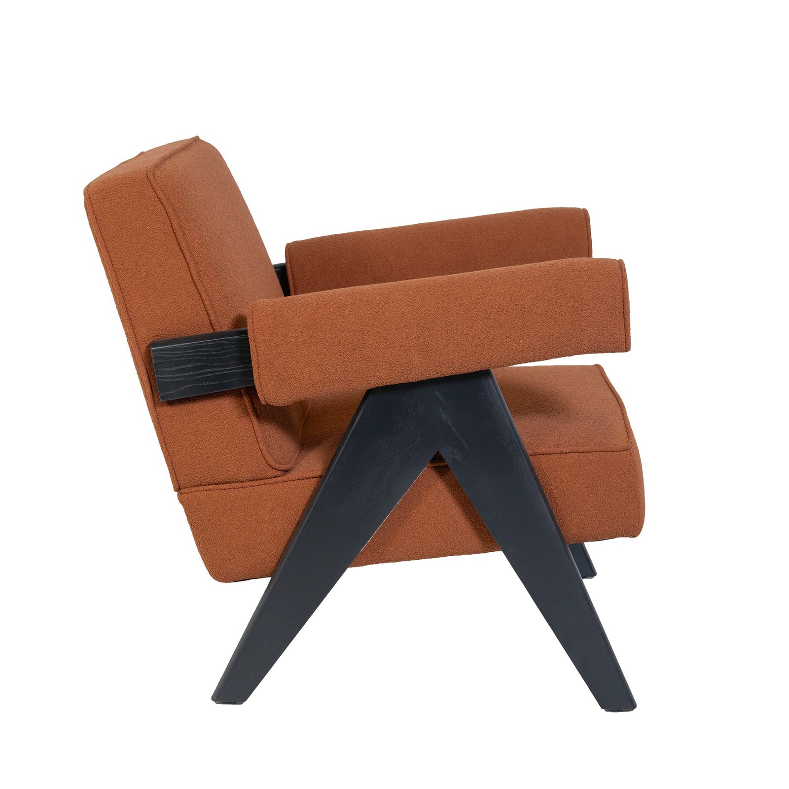 Pierre Jeanneret Style Easy Armchair Burnt Orange Boucle