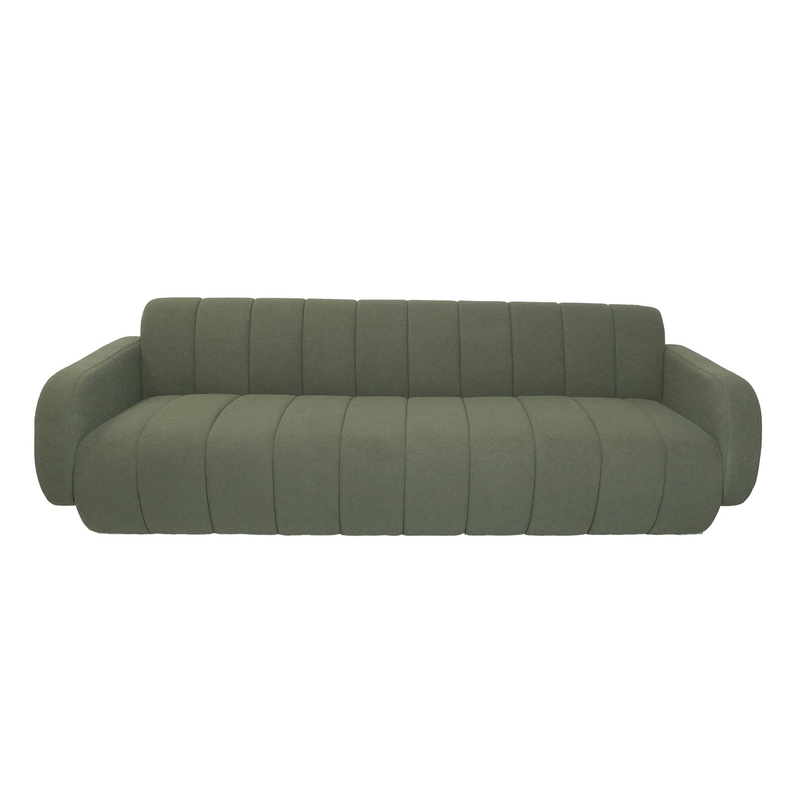Channel Tufted Retro Sofa Dark Green Boucle 3 Seater