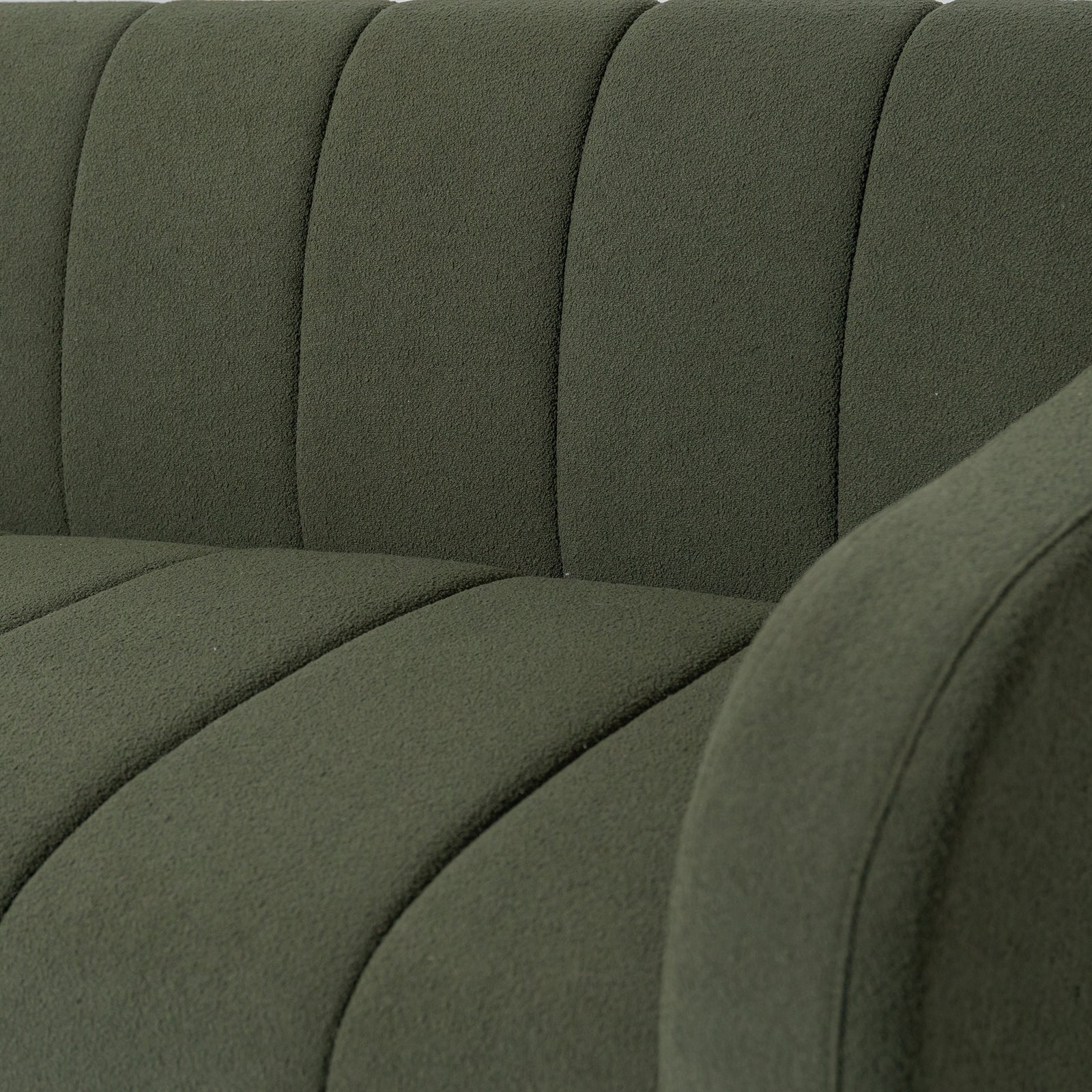 Channel Tufted Retro Sofa Dark Green Boucle 3 Seater