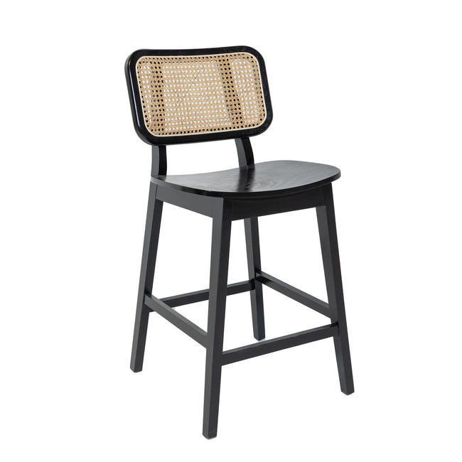 Wood / Rattan Bar Stool Black